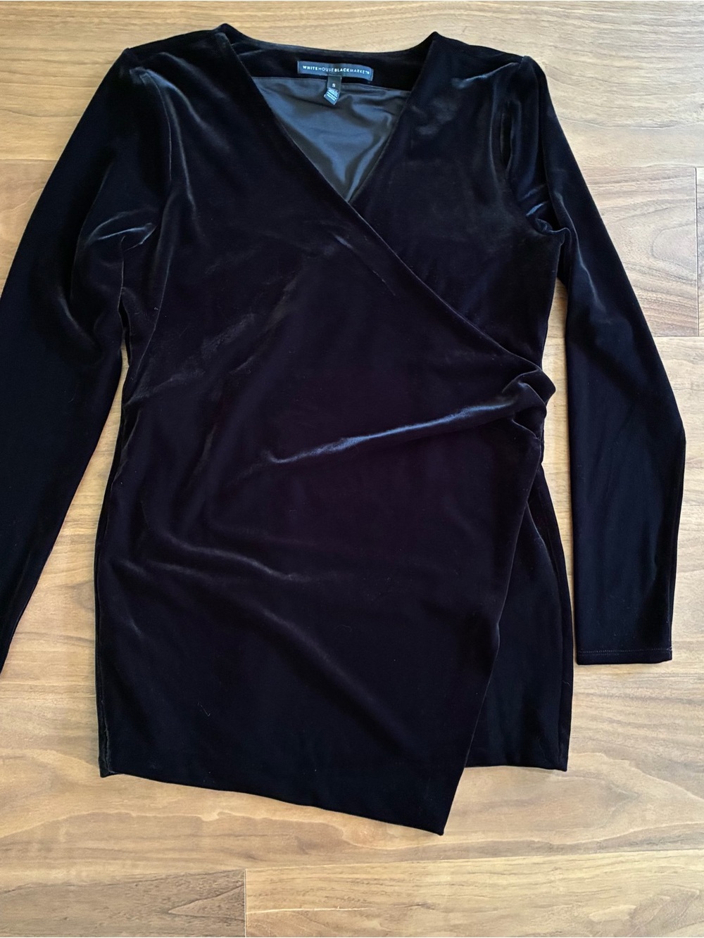 WHBM Black Velvet Long Sleeve Wrap Mini Dress Small